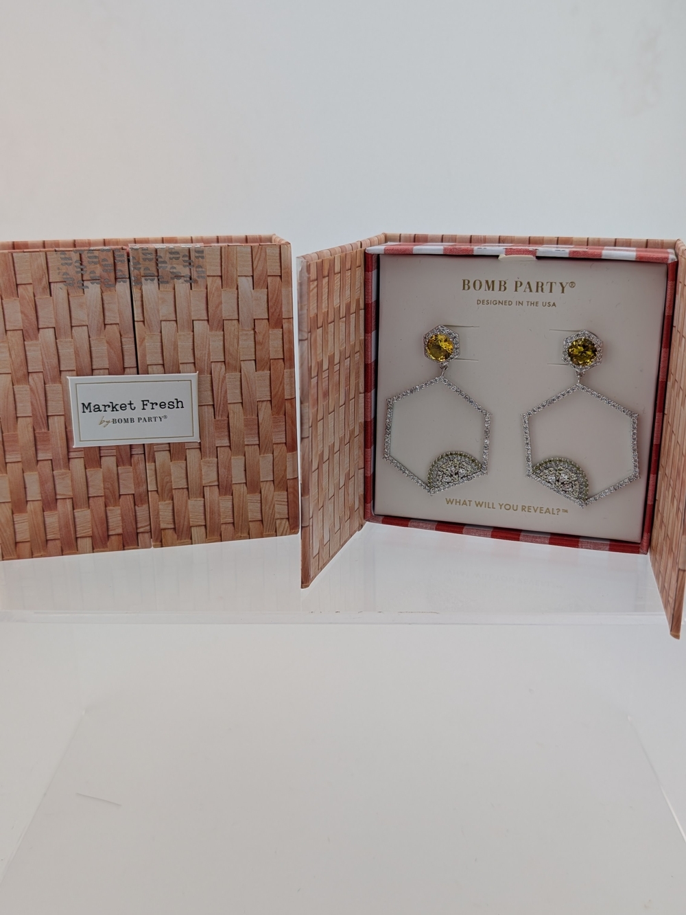 Market Fresh Yellow Crystal Hexagon Drop Earrings